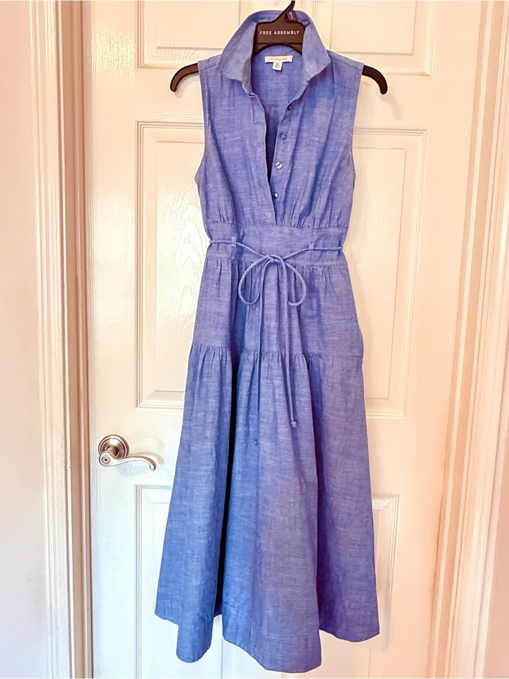 Vineyard Vines Sleeveless Light Blue Linen Maxi Shirtdress with Tie Waist